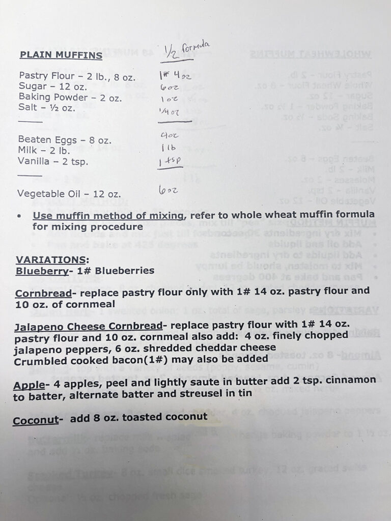 Plain Muffin Recipe with some handwritten notes included.
