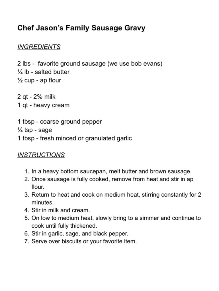 Typed Recipe of Chef Jason's Family Sausage Gravy
