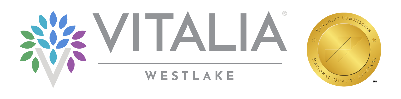 The Vitalia Westlake logo featuring the Joint Commission National Quality Approval gold badge, symbolizing trusted care standards.